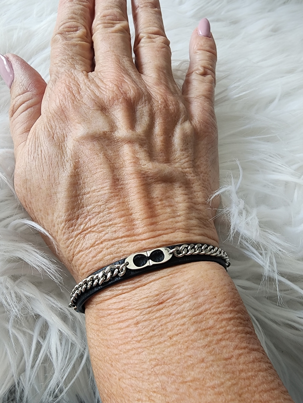 Coach Black Leather Logo Strap Bracelet